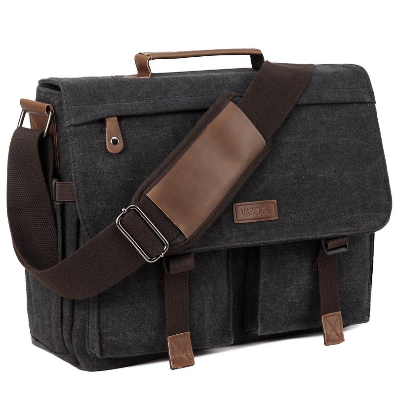 VASCHY Messenger Bag for Men, Water Resistant Canvas 14inch Laptop Shoulder Commuter Bag for Men and Women Dark Gray - Image 1